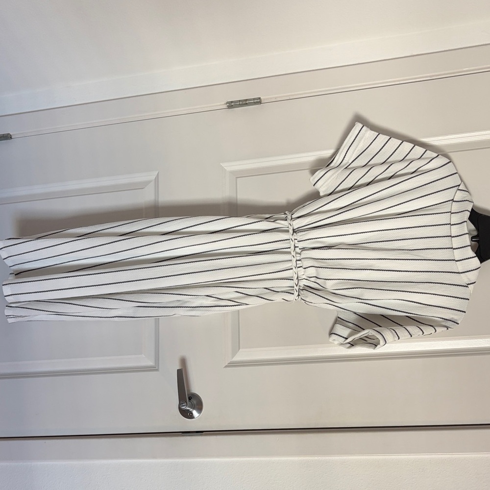 Adrienne Vittadini Striped Wrap Summer Dress White Black Belted Size L - Picture 7 of 7